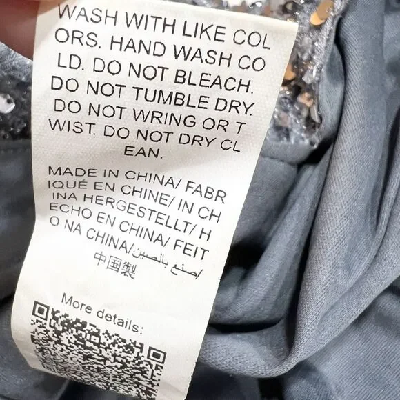 Faeriesty Silver Gray Sequin Formal Gown Bodycon Oversized Ruffle Sleeves Sz 3XL - Picture 9 of 12